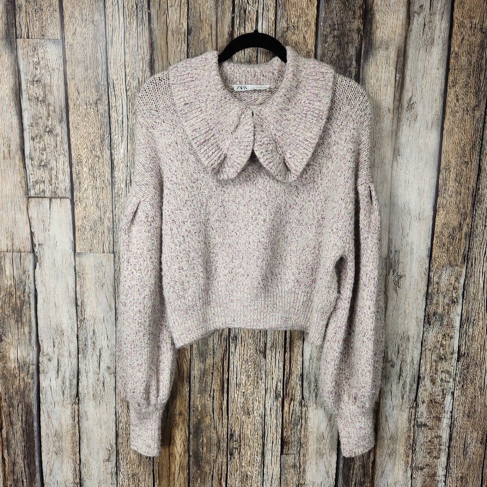 Zara Collared Balloon Sleeve Knit Sweater - L